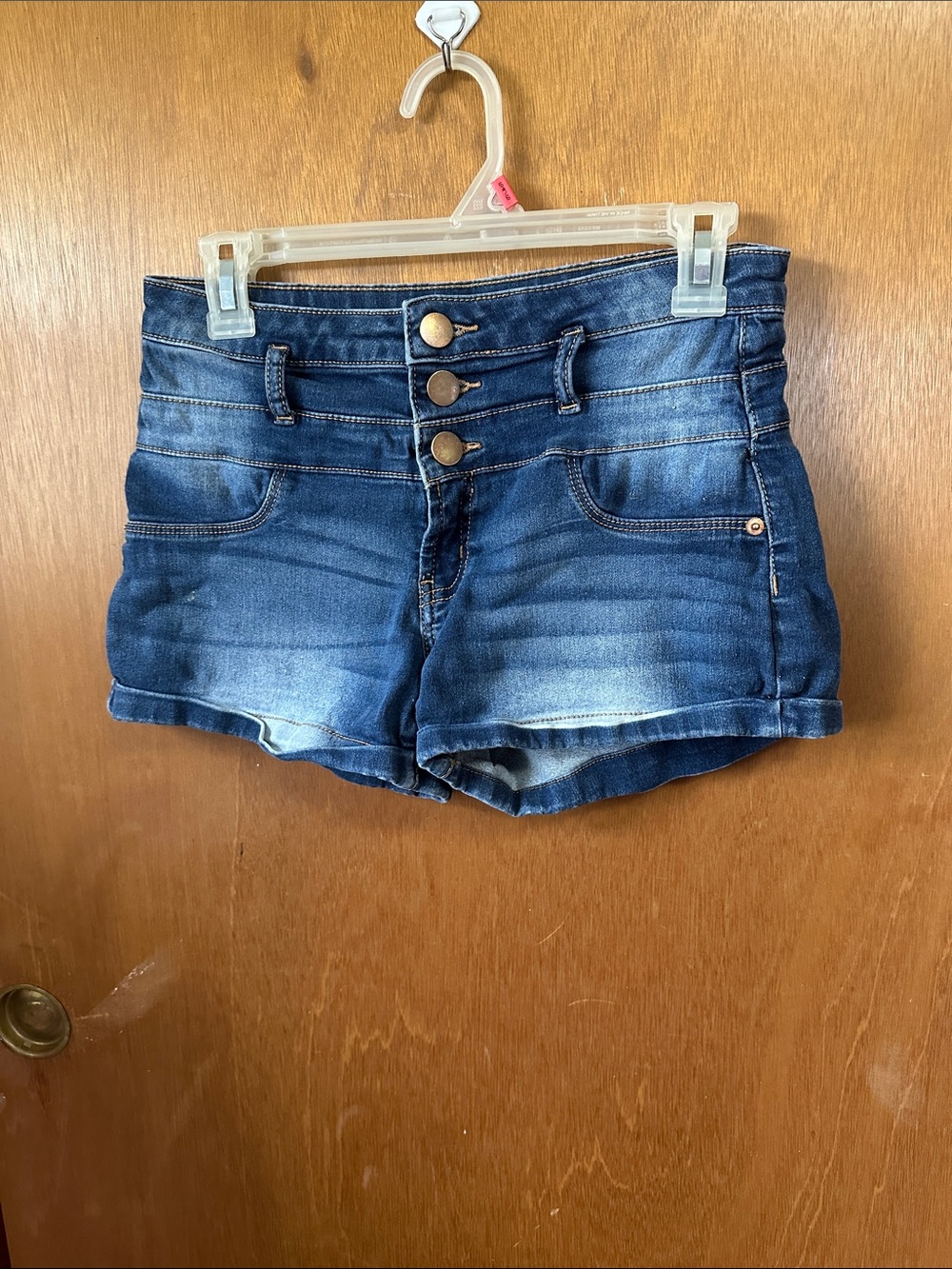NOBO Dark Blue High-Rise Triple-Button Denim Shorts